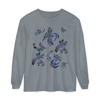 Unisex Long Sleeve T-Shirt "MONDRIAN SPACE" in Blue. Perfect for Casual Comfort and Unique Style