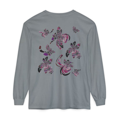 Unisex Long Sleeve T-Shirt "MONDRIAN SPACE" in Magenta. Perfect for Casual Comfort and Unique Style