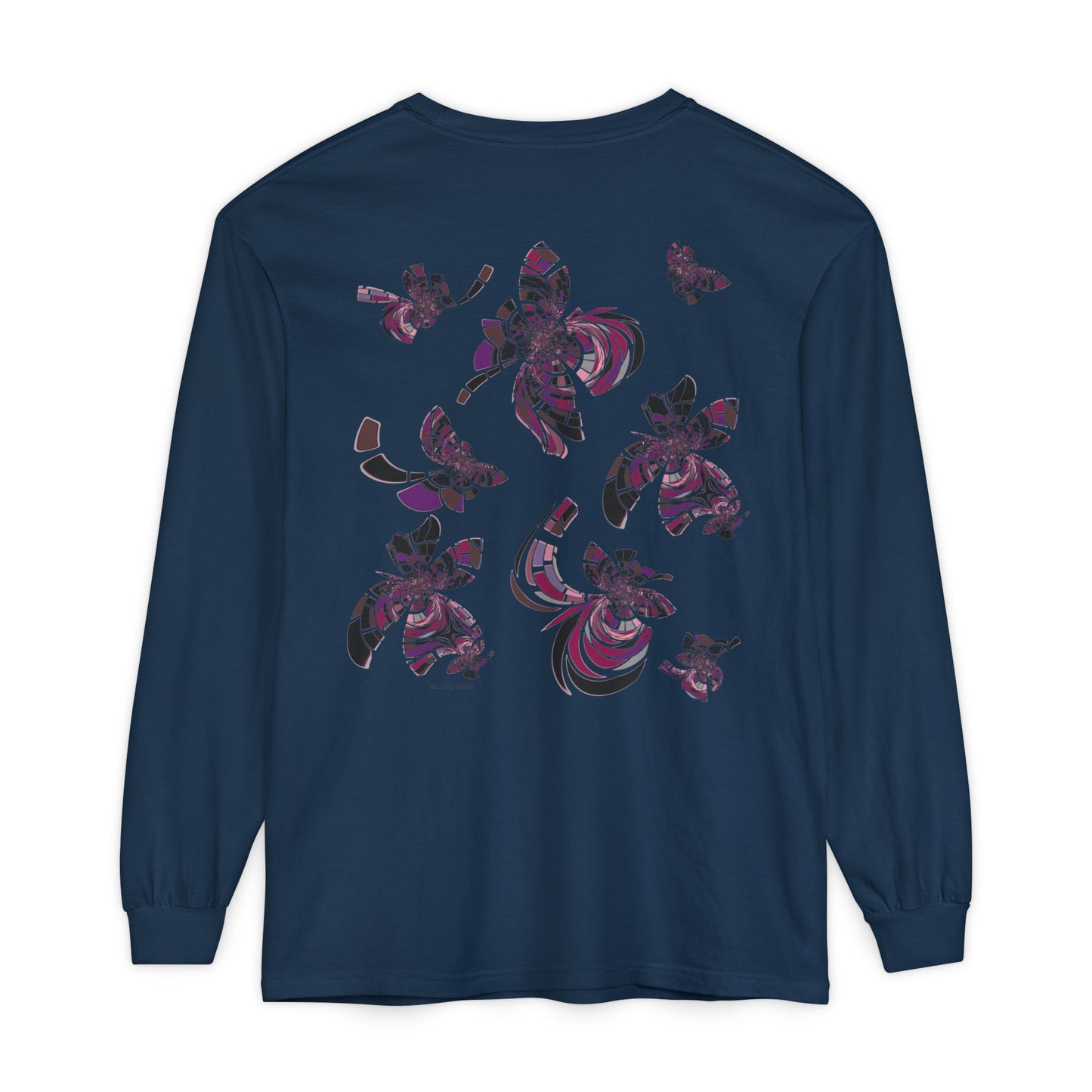 Unisex Long Sleeve T-Shirt "MONDRIAN SPACE" in Magenta. Perfect for Casual Comfort and Unique Style