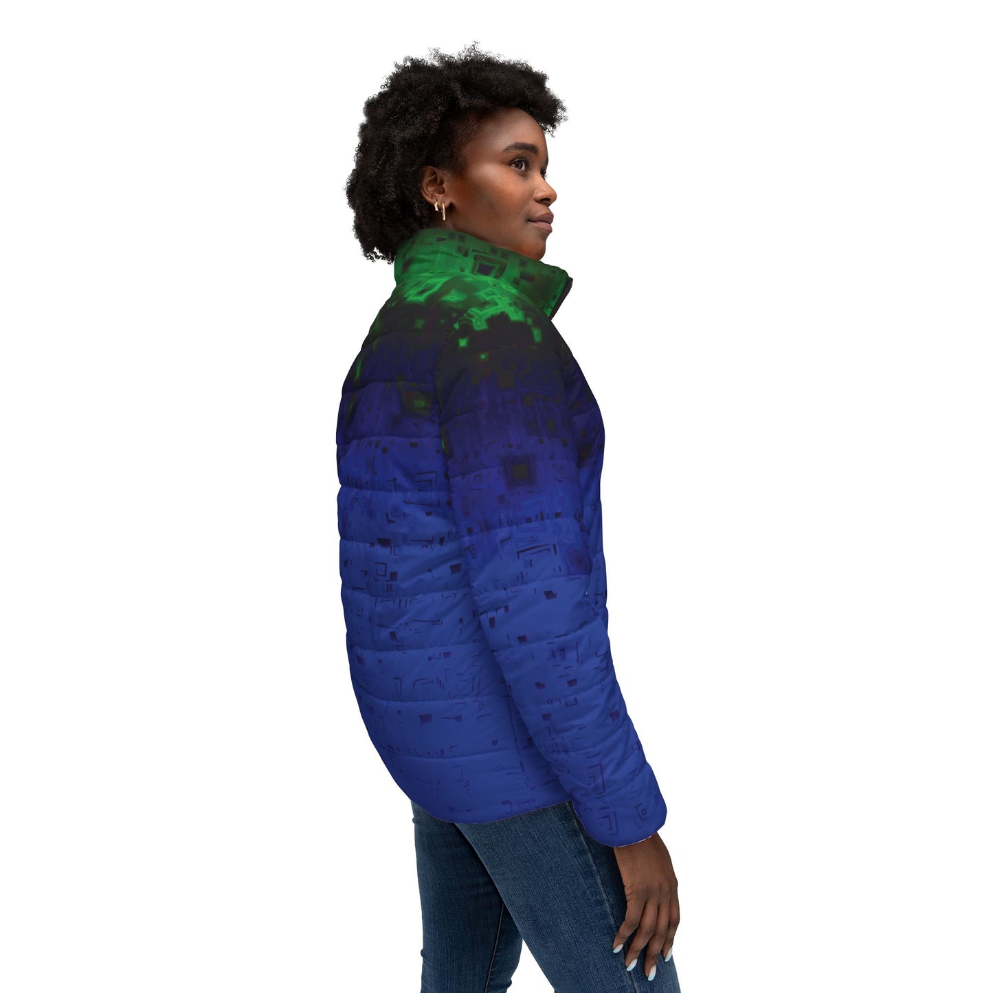 Women’s Puffer Jacket "WARP GATES" Jhane Barnes custom design