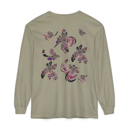 Unisex Long Sleeve T-Shirt "MONDRIAN SPACE" in Magenta. Perfect for Casual Comfort and Unique Style