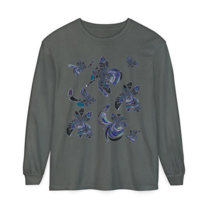 Unisex Long Sleeve T-Shirt "MONDRIAN SPACE" in Blue. Perfect for Casual Comfort and Unique Style