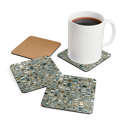 Corkwood Coaster Set  (4 pcs)  "GRIDWRAP" COL Mint Chocolate