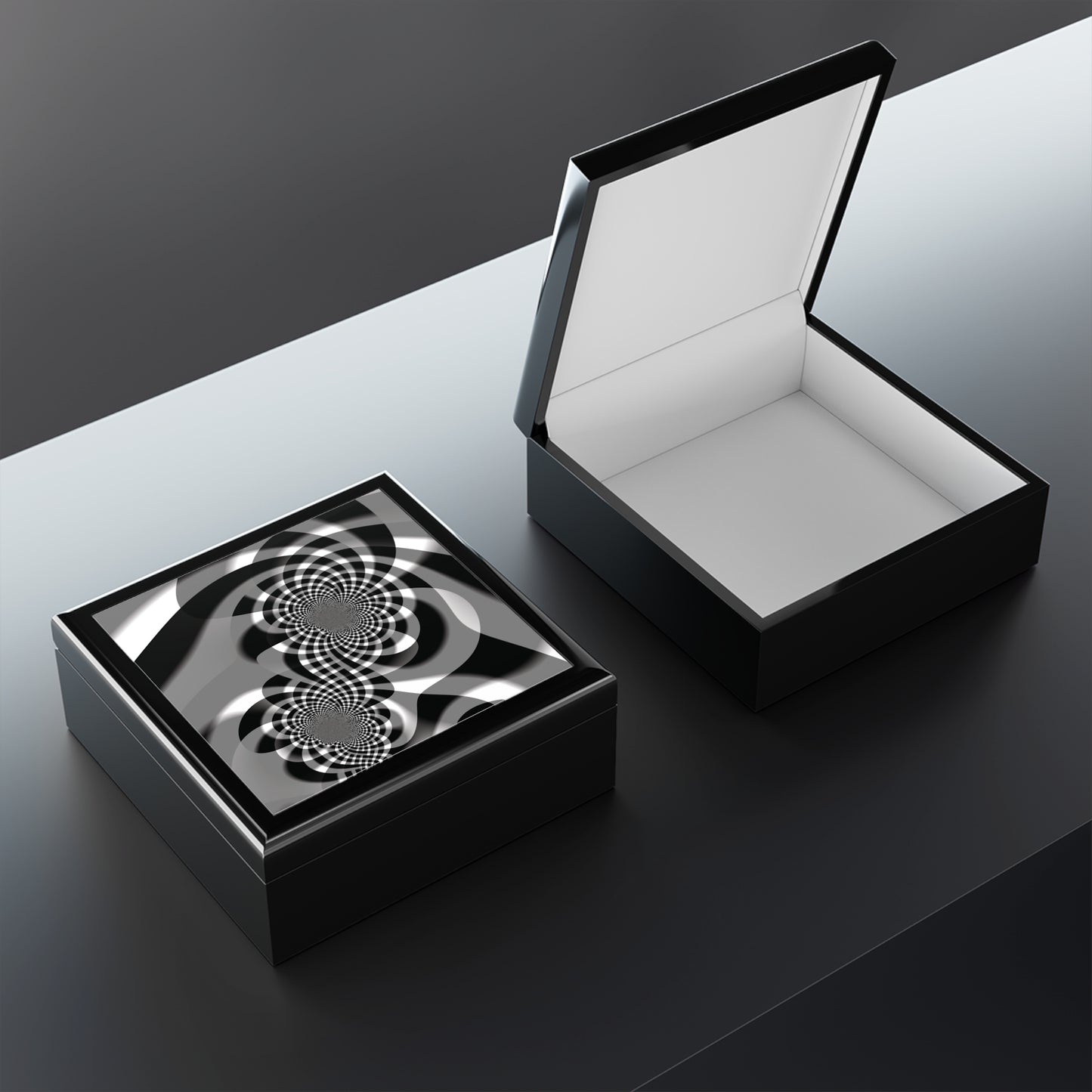 Jewelry Box "FLORAL LANDSCAPE" col Black and White-Ebony