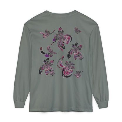 Unisex Long Sleeve T-Shirt "MONDRIAN SPACE" in Magenta. Perfect for Casual Comfort and Unique Style