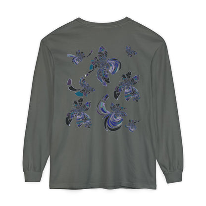 Unisex Long Sleeve T-Shirt "MONDRIAN SPACE" in Blue. Perfect for Casual Comfort and Unique Style