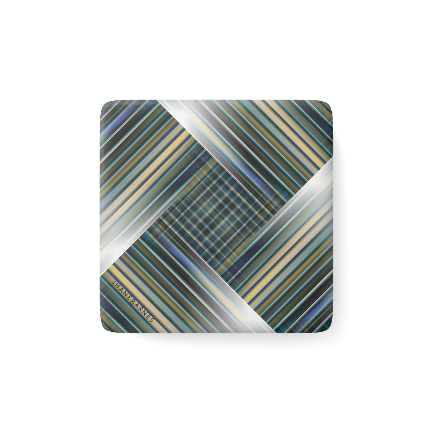 Porcelain Magnet, Square "PLAID TILE" col. Blue Jeans