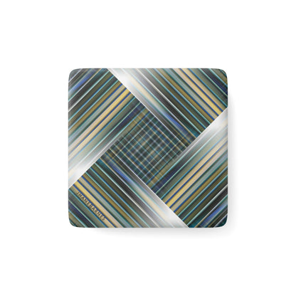 Porcelain Magnet, Square "PLAID TILE" col. Blue Jeans