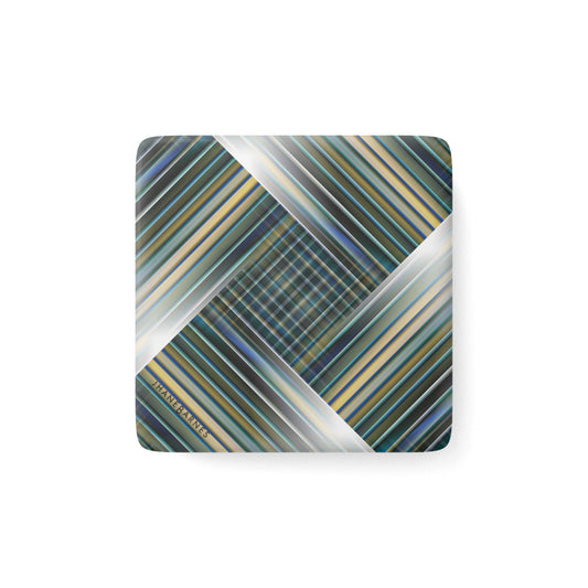 Porcelain Magnet, Square "PLAID TILE" col. Blue Jeans